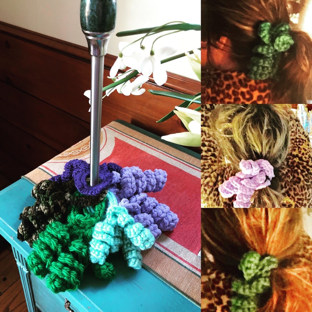 5 pack of hand crocheted scrunchees -new with tags